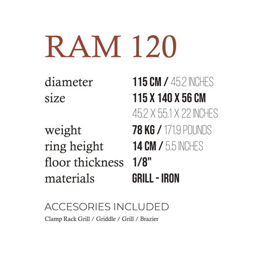 RAM 120 PRO Full Black Professional Grill – Premium Outdoor Cooking Station | Freestanding Open Fire Grill