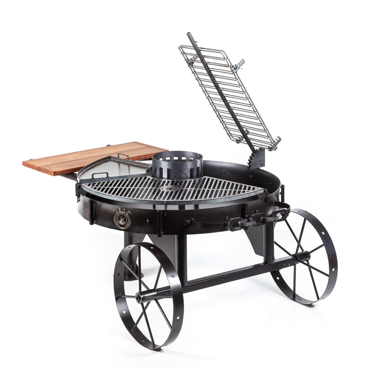 ALAMO 120 Rust Finish Grill – Large Rustic Steel BBQ with Wood Prep Station | Freestanding Open Fire Grill