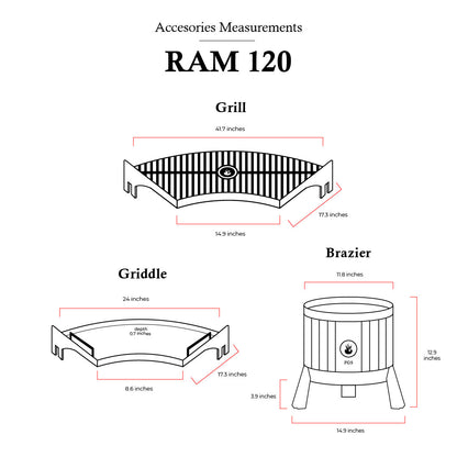 RAM 120 Full Black Large Grill – Modern & Durable Outdoor Grill | Freestanding Open Fire Grill