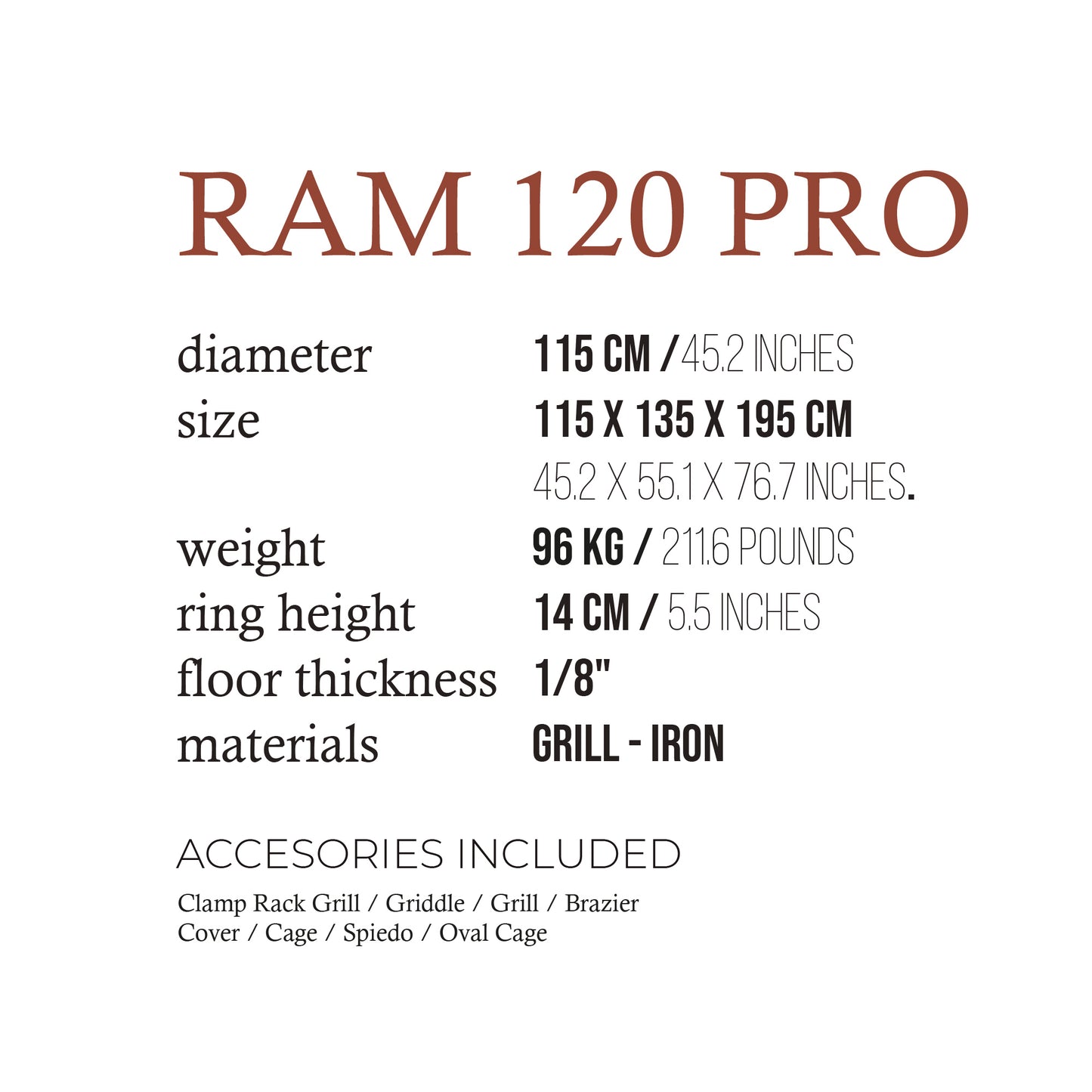 RAM PRO Rust Finish Professional Grill – Heavy-Duty Steel BBQ for Pros | Freestanding Open Fire Grill