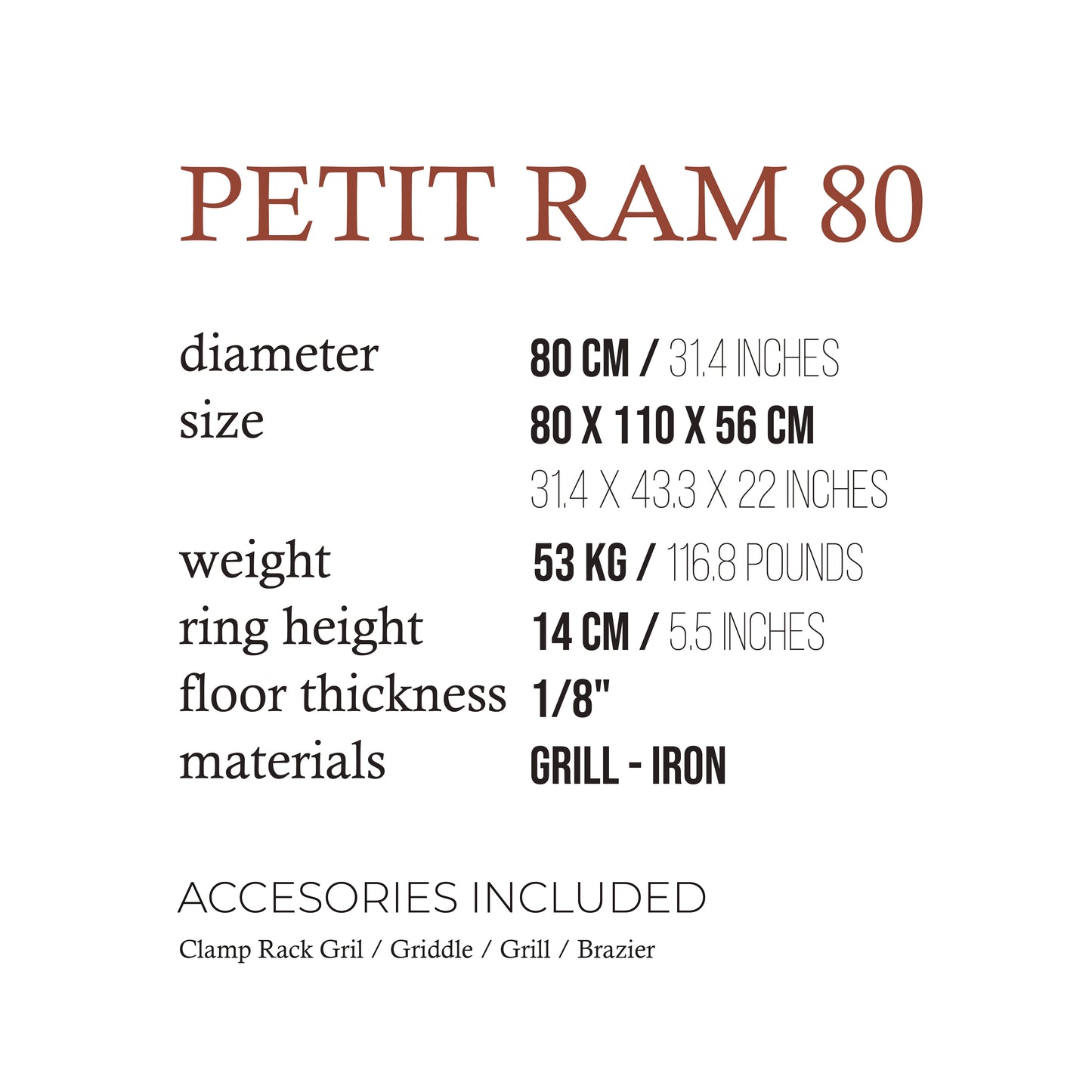 PETIT RAM 80 Full Black Compact Grill – Sleek Portable BBQ Solution | Freestanding Open Fire Grill