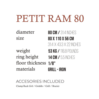 PETIT RAM 80 Full Black Compact Grill – Sleek Portable BBQ Solution | Freestanding Open Fire Grill