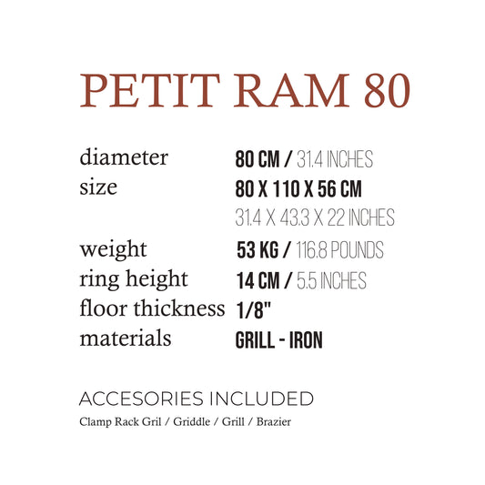 PETIT RAM 80 Full Black Compact Grill – Sleek Portable BBQ Solution | Freestanding Open Fire Grill