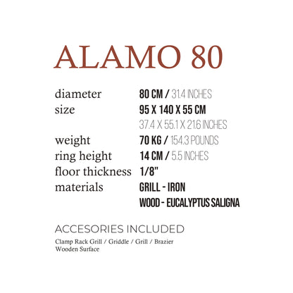 ALAMO 80 Rust Finish Grill – Compact Rustic Steel BBQ with Prep Table | Freestanding Open Fire Grill