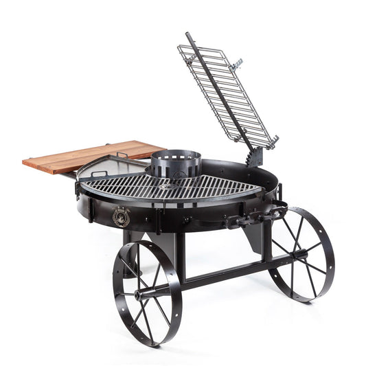 ALAMO 120 Rust Finish Grill – Large Rustic Steel BBQ with Wood Prep Station | Freestanding Open Fire Grill