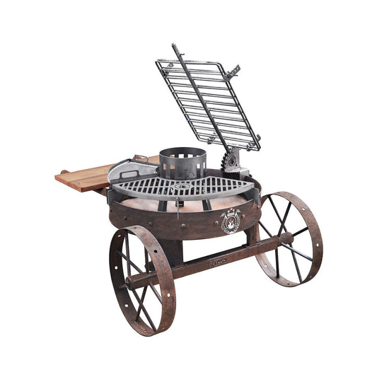 ALAMO 80 Rust Finish Grill – Compact Rustic Steel BBQ with Prep Table | Freestanding Open Fire Grill